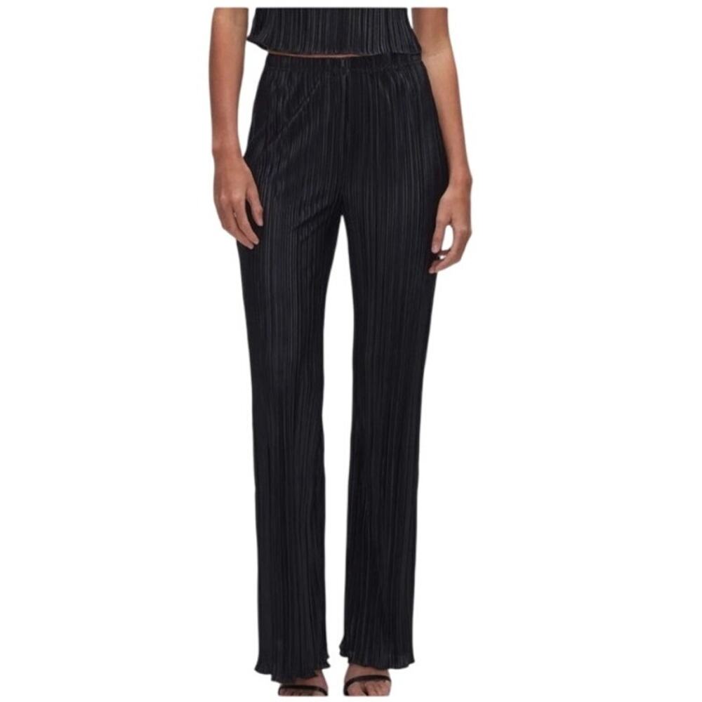 Good American Black Always Fits Plissé Pants Small NEW Pleated Chic Resortwear